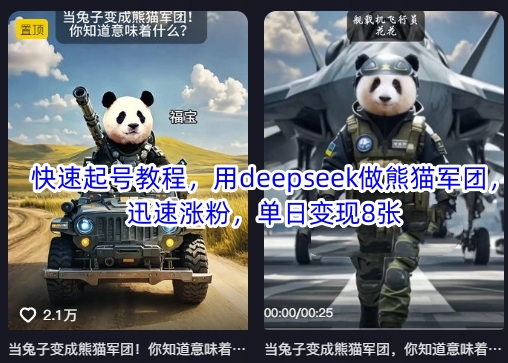 快速起号教程,用deepseek做熊猫军团,迅速涨粉,单日变现8张-老段项目分享