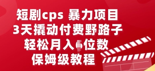 短剧cps暴力项目，3天撬动付费野路子，有人偷偷月入五位数，保姆级教程-老段项目分享