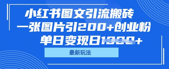 小红书图文引流搬砖,一张图片引200+创业粉,单日变现日数张-老段项目分享