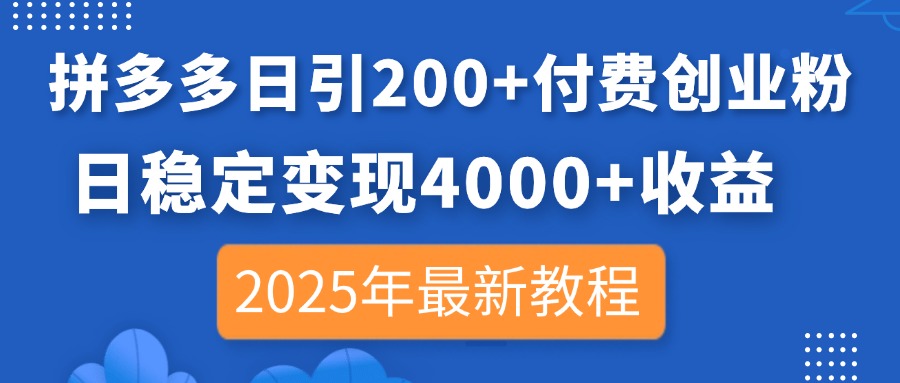 （14217期）拼多多日引200+付费创业粉，日稳定变现4000+收益，2025年最新教程-老段项目分享