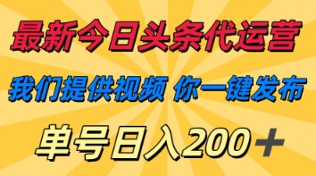 最新今日头条代运营,我们提供视频,你一键发布,单号日入200+【揭秘】-老段项目分享