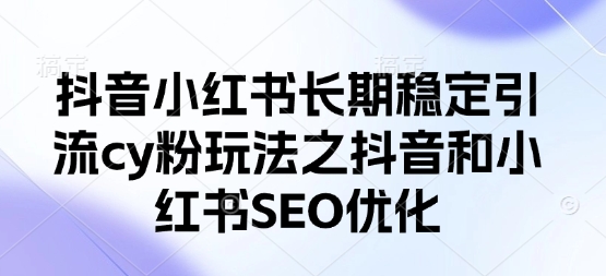 抖音小红书长期稳定引流cy粉玩法之抖音和小红书SEO优化-老段项目分享