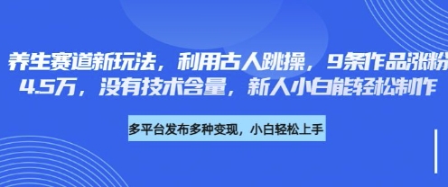 养生赛道新玩法，利用古人跳操，9条作品涨粉4.5W，没有技术含量，新人小白能轻松制作-老段项目分享