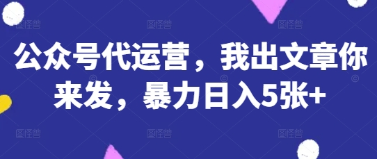 公众号代运营,我出文章你来发,暴力日入5张+【揭秘】-老段项目分享