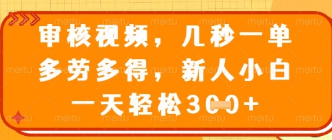 最新审核视频,几秒一单,多劳多得,新人小白一天轻松3张【揭秘】-老段项目分享