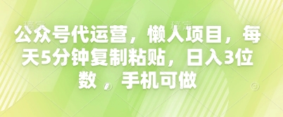 公众号代运营,懒人项目,每天5分钟复制粘贴,日入3位数 ,手机可做-老段项目分享