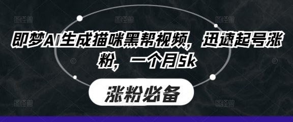 即梦AI生成猫咪黑帮视频,迅速起号涨粉,一个月5k-老段项目分享