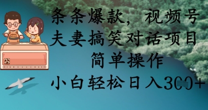 条条爆款,视频号夫妻搞笑对话项目,简单操作,小白轻松日入3张+-老段项目分享