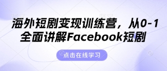 海外短剧变现训练营，从0-1全面讲解Facebook短剧-老段项目分享