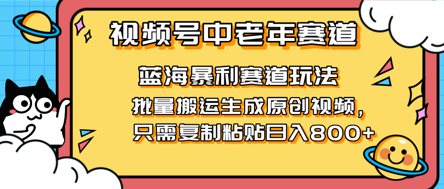 (14314期)2025视频号中老年短视频蓝海暴利风口!复制粘贴搬运视频单日赚800+,无...-老段项目分享