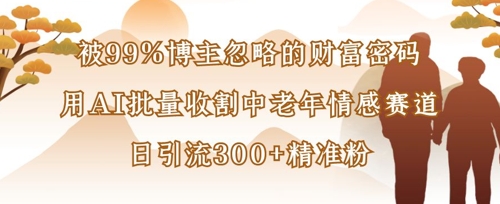 被99%博主忽略的财富密码:用AI批量收割中老年情感赛道,日引流300+精准粉-老段项目分享