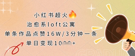 小红书超火的治愈系loft公寓,单条作品点赞16W,3分钟一条,单日变现数张-老段项目分享