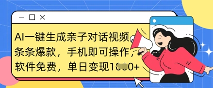 AI一键生成亲子对话视频,条条爆款,一部手机即可操作,单日变现数张-老段项目分享