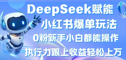 DeepSeek赋能小红书爆单玩法0粉新手小白都能操作，执行力跟上收益轻松上W，懒人勿做-老段项目分享