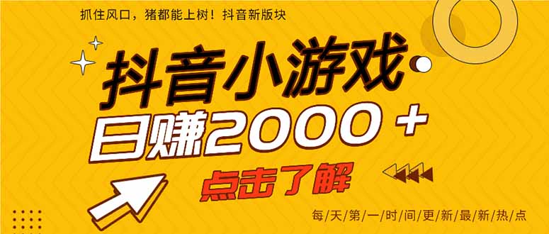 （14319期）抖音小游戏，最新风口项目，亲测单游戏2000+感兴趣点击了解。-老段项目分享